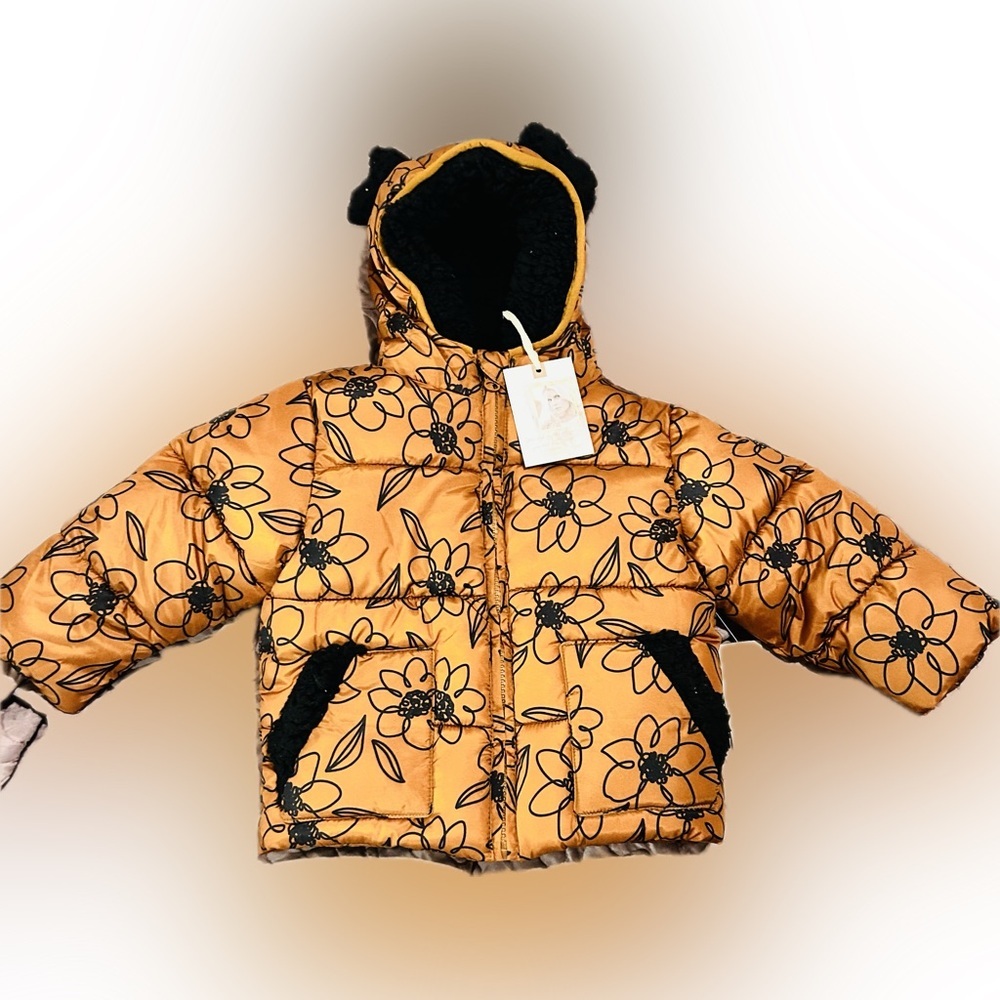Jessica Simpson Kids Floral Puffer Jacket - Yellow and Black
